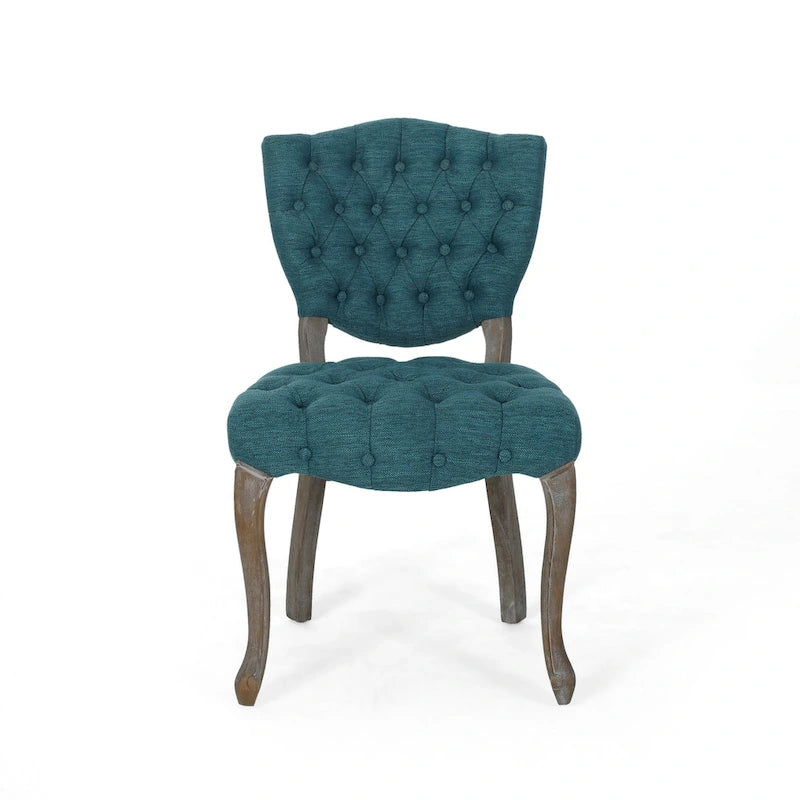 Lot de 2 chaises de salle à manger, motif en tissu capitonné sarcelle, bois d'hévéa