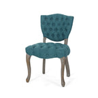 Lot de 2 chaises de salle à manger, motif en tissu capitonné sarcelle, bois d'hévéa