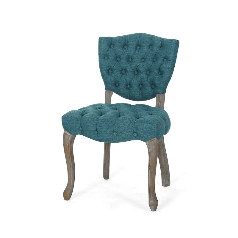 Lot de 2 chaises de salle à manger, motif en tissu capitonné sarcelle, bois d'hévéa
