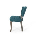 Lot de 2 chaises de salle à manger, motif en tissu capitonné sarcelle, bois d'hévéa