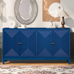 Meuble de rangement élégant avec buffet et lignes verticales, idéal pour le bureau, l'entrée et le salon