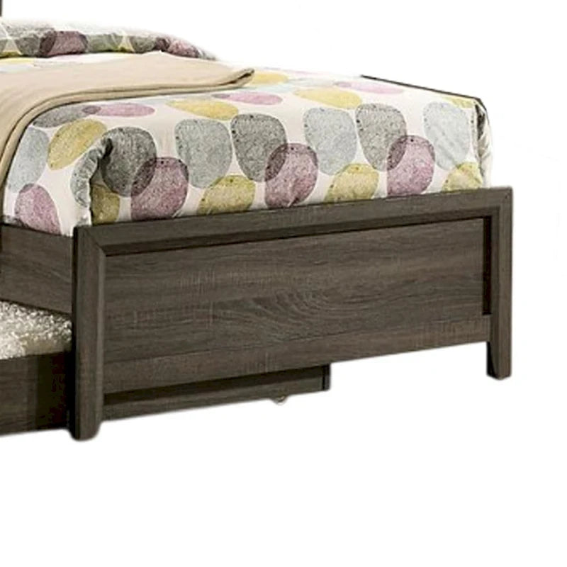 Lit simple — Bois massif gris foncé avec revêtement matelassé capitonné