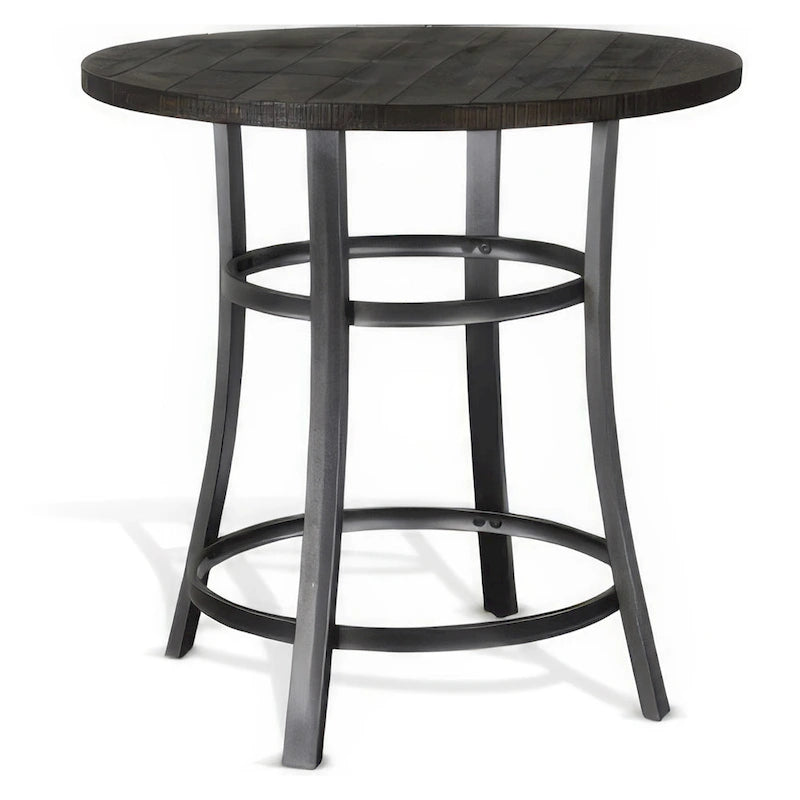 Table de comptoir ronde de 36 pouces – Acajou brun foncé avec accents métalliques