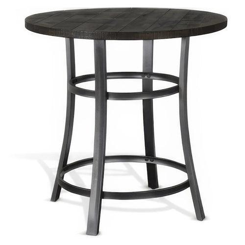 Table de comptoir ronde de 36 pouces – Acajou brun foncé avec accents métalliques