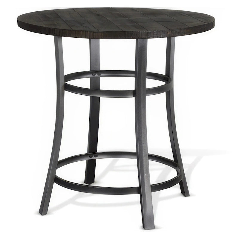 Table de comptoir ronde de 36 pouces – Acajou brun foncé avec accents métalliques