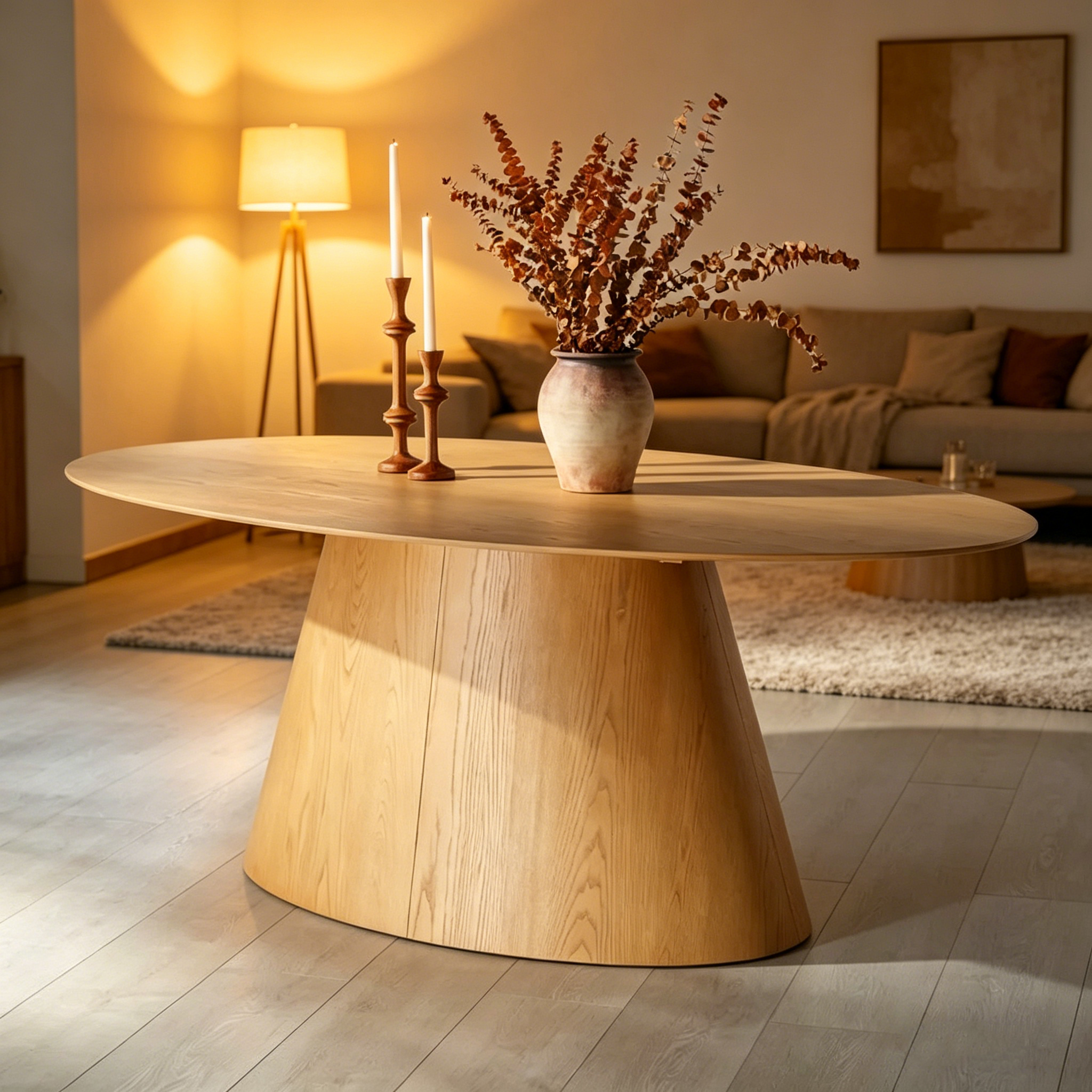 Table de salle à manger ovale en bois naturel – 200 cm de large x 117 cm de profondeur x 76 cm de haut