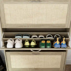 Meuble à chaussures, organiseur de rangement avec 3 tiroirs à abattant en rotin