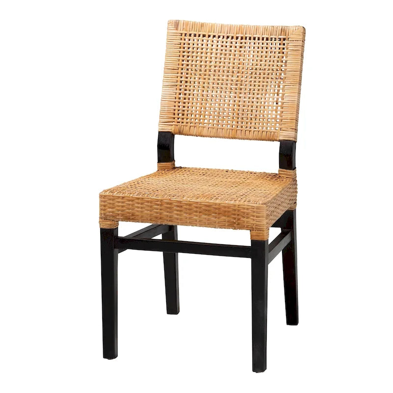 Chaise de salle à manger moderne de style bohème avec rotin tissé marron naturel et acajou couleur expresso
