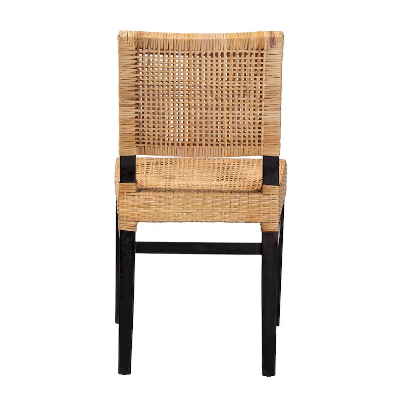 Chaise de salle à manger moderne de style bohème avec rotin tissé marron naturel et acajou couleur expresso