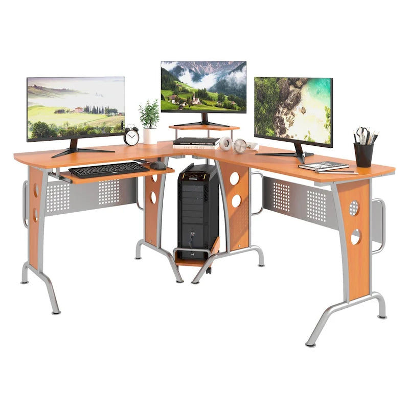 Bureau d'ordinateur d'angle en L