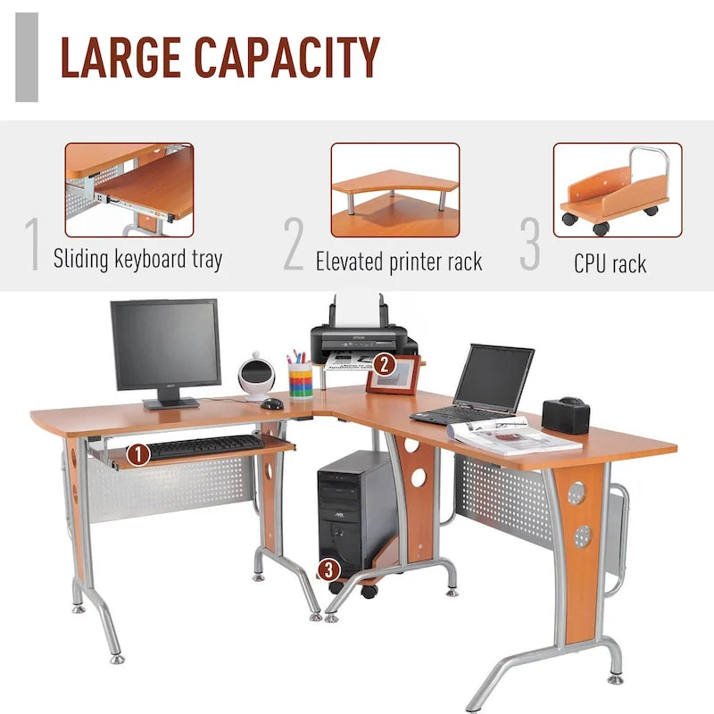 Bureau d'ordinateur d'angle en L