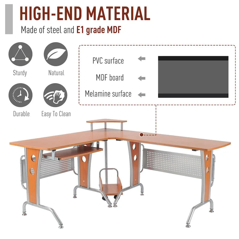 Bureau d'ordinateur d'angle en L
