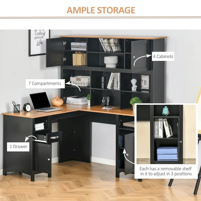 Bureau d'angle en L (avec étagères)