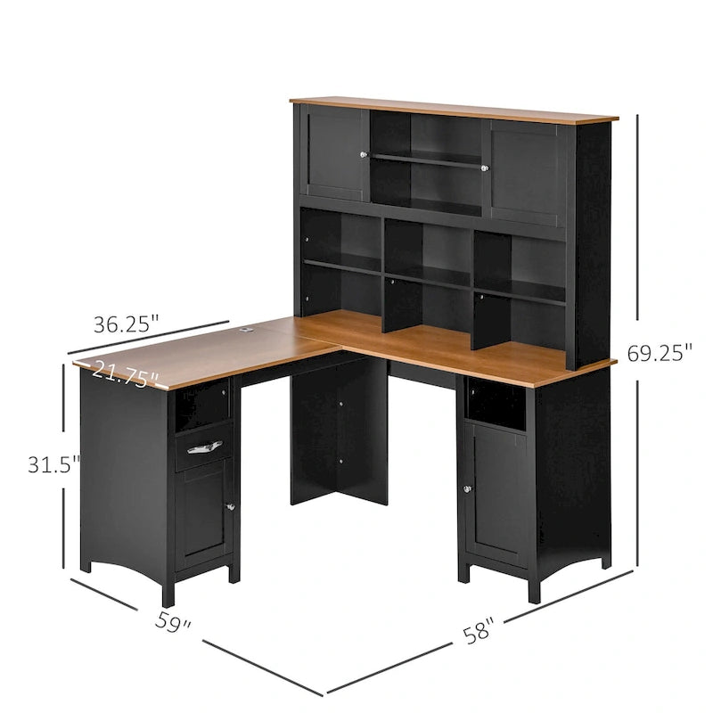 Bureau d'angle en L (avec étagères)