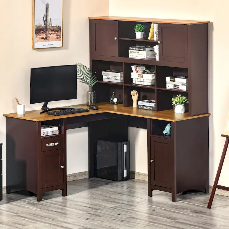 Bureau d'angle en L (avec étagères)