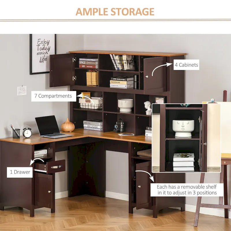 Bureau d'angle en L (avec étagères)