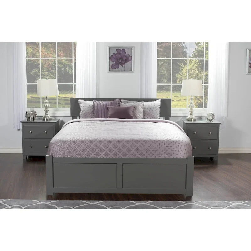 Lit plateforme king-size gris avec deux tiroirs