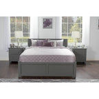Lit plateforme king-size gris avec deux tiroirs