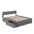 Lit plateforme king-size gris avec deux tiroirs