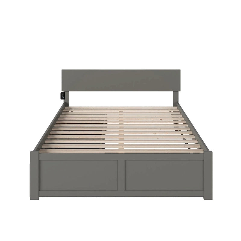 Lit plateforme king-size gris avec deux tiroirs