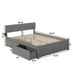 Lit plateforme king-size gris avec deux tiroirs