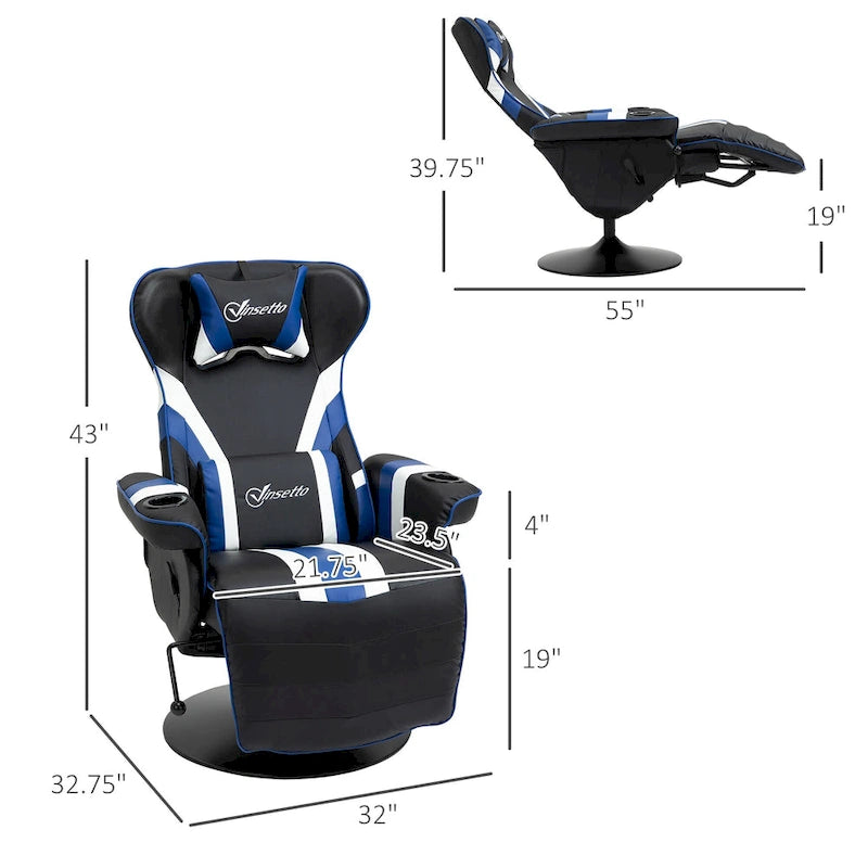 Fauteuil de jeu de course – Équipé d'un dossier réglable, d'un repose-pieds, d'un appui-tête et d'un porte-gobelet
