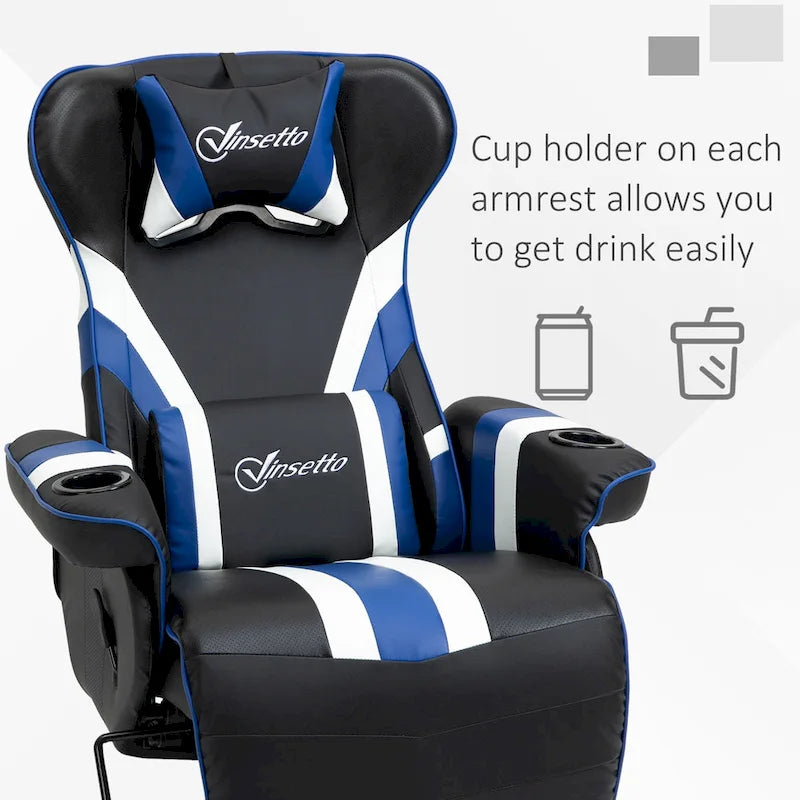 Fauteuil de jeu de course – Équipé d'un dossier réglable, d'un repose-pieds, d'un appui-tête et d'un porte-gobelet