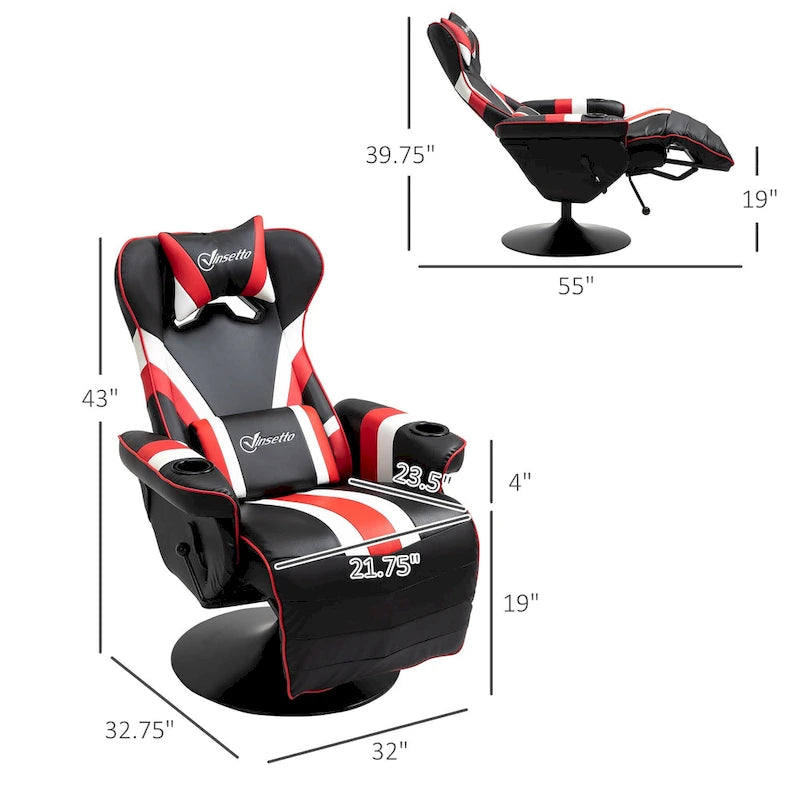 Fauteuil de jeu de course – Équipé d'un dossier réglable, d'un repose-pieds, d'un appui-tête et d'un porte-gobelet