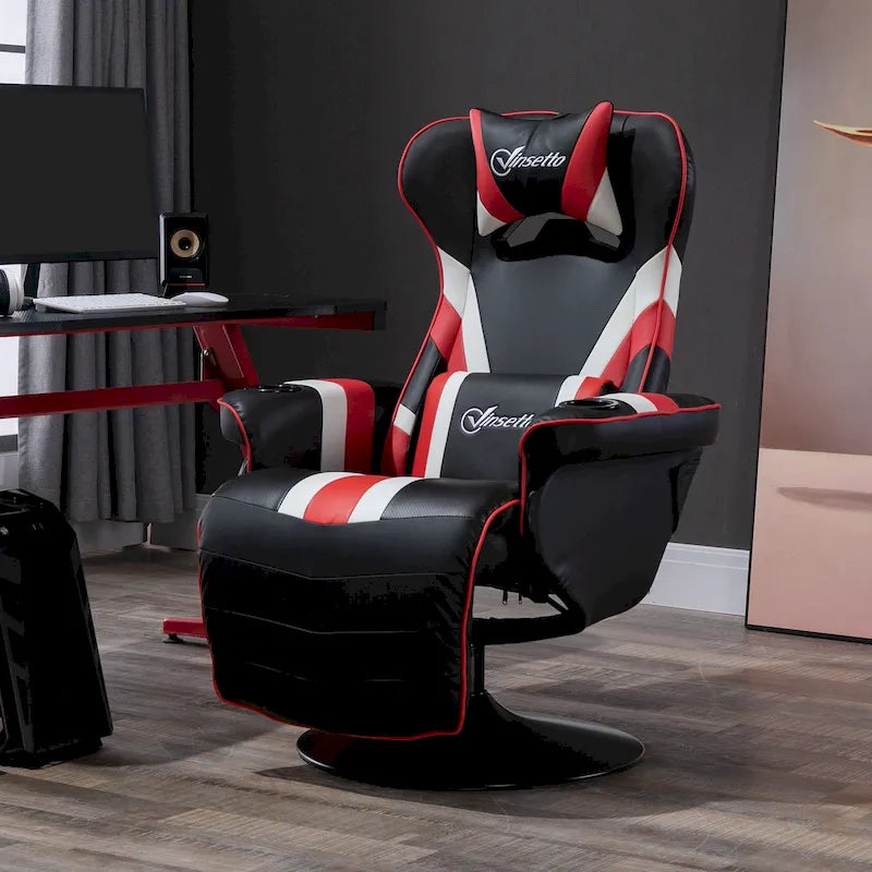 Fauteuil de jeu de course – Équipé d'un dossier réglable, d'un repose-pieds, d'un appui-tête et d'un porte-gobelet