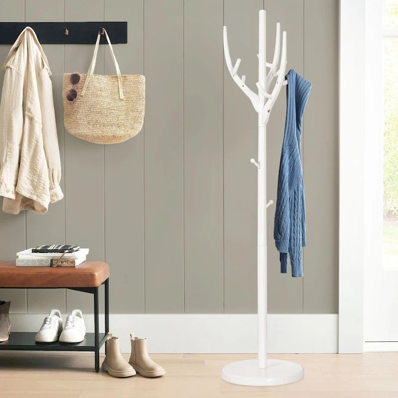 Porte-manteau sur pied en forme de branche d'arbre réglable, en bois d'hévéa – 42,0 cm (Dia.) x 182,0 cm (H)