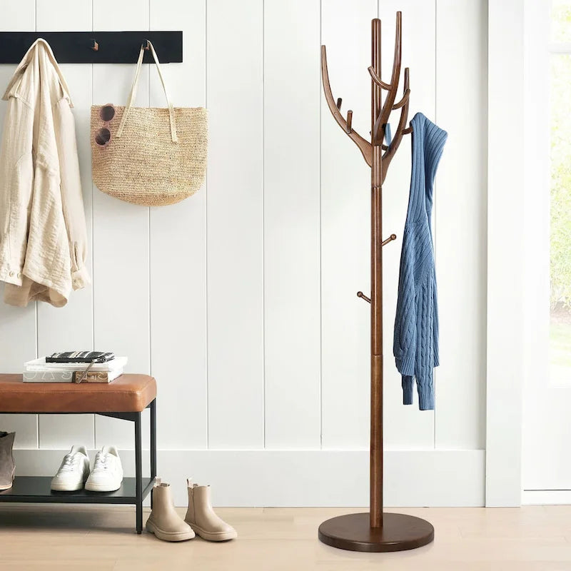 Porte-manteau sur pied en forme de branche d'arbre réglable, en bois d'hévéa – 42,0 cm (Dia.) x 182,0 cm (H)