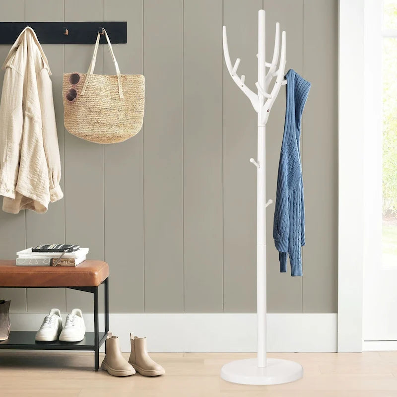 Porte-manteau sur pied en forme de branche d'arbre réglable, en bois d'hévéa – 42,0 cm (Dia.) x 182,0 cm (H)