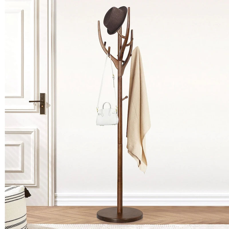 Porte-manteau sur pied en forme de branche d'arbre réglable, en bois d'hévéa – 42,0 cm (Dia.) x 182,0 cm (H)