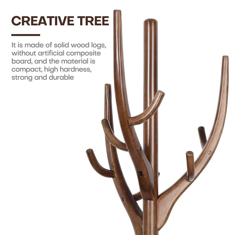 Porte-manteau sur pied en forme de branche d'arbre réglable, en bois d'hévéa – 42,0 cm (Dia.) x 182,0 cm (H)