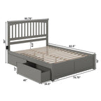 Lit plateforme Mission King avec 2 tiroirs en gris