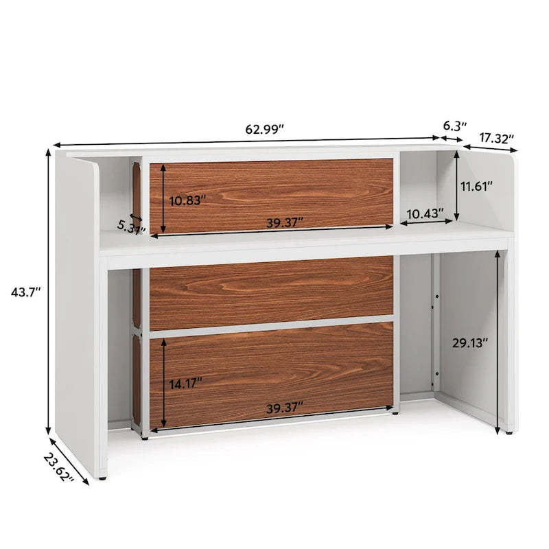 Comptoir de réception LED de 63 pouces avec panneaux de confidentialité pour caisse, vente au détail, bureau, hall d'entrée, magasin, clinique
