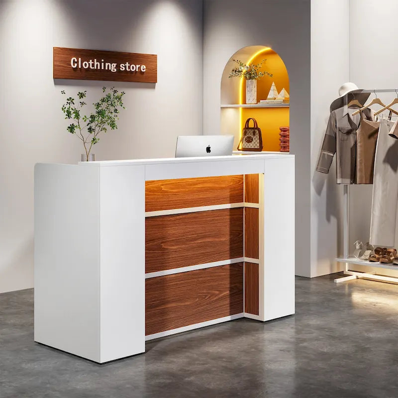 Comptoir de réception LED de 63 pouces avec panneaux de confidentialité pour caisse, vente au détail, bureau, hall d'entrée, magasin, clinique
