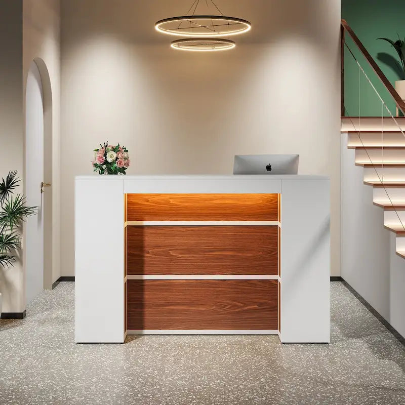Comptoir de réception LED de 63 pouces avec panneaux de confidentialité pour caisse, vente au détail, bureau, hall d'entrée, magasin, clinique