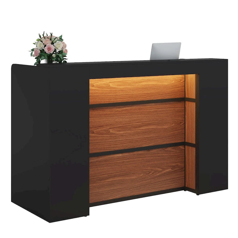 Comptoir de réception LED de 63 pouces avec panneaux de confidentialité pour caisse, vente au détail, bureau, hall d'entrée, magasin, clinique