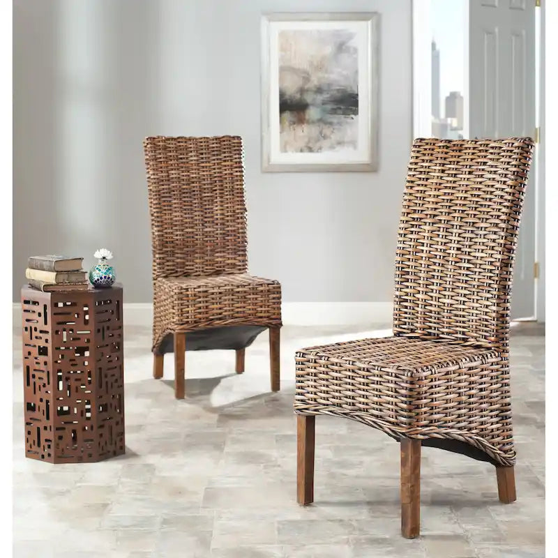Chaise de salle à manger haute en rotin tressé marron