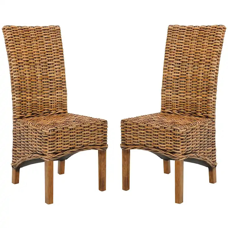 Chaise de salle à manger haute en rotin tressé marron