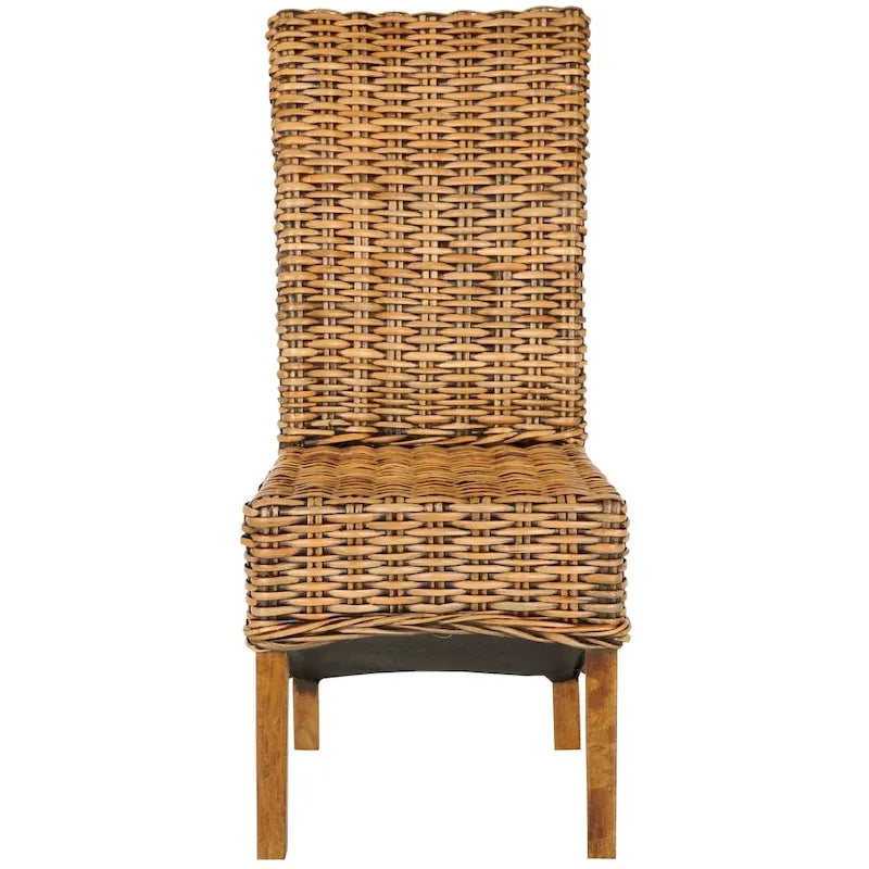 Chaise de salle à manger haute en rotin tressé marron