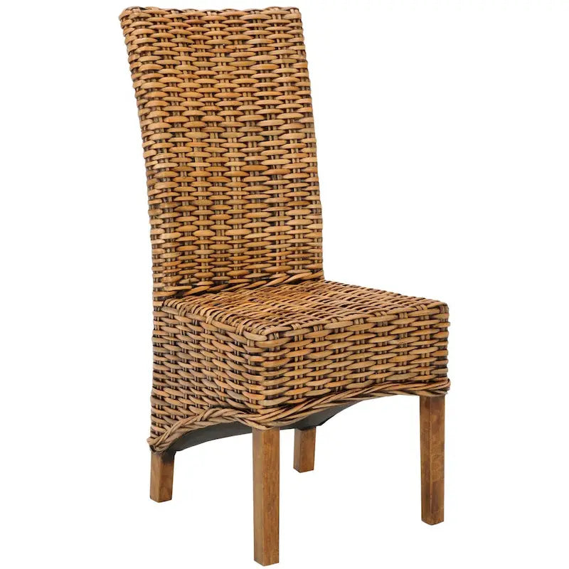Chaise de salle à manger haute en rotin tressé marron