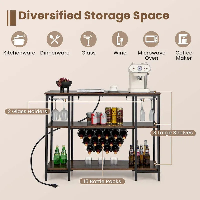 Cave à vin et comptoir de bar — Table de présentation pour boissons et verrerie