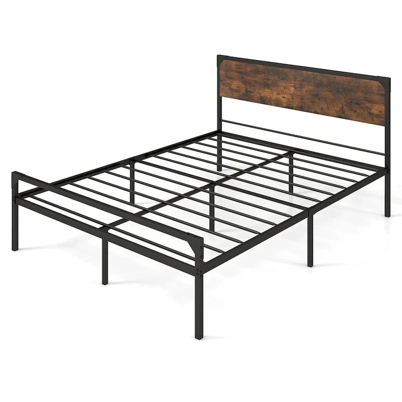 Lit plateforme double / grand (avec tête et pied de lit de style rustique)