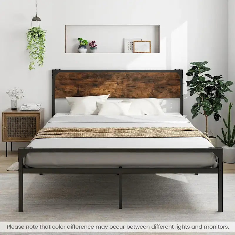 Lit plateforme double / grand (avec tête et pied de lit de style rustique)