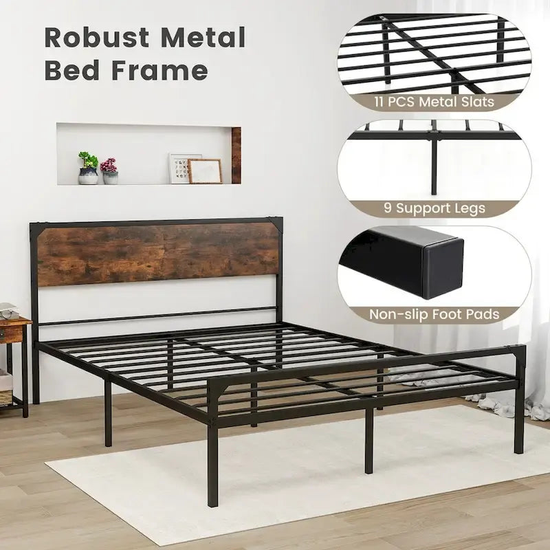 Lit plateforme double / grand (avec tête et pied de lit de style rustique)