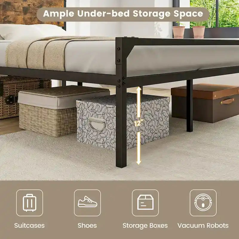 Lit plateforme double / grand (avec tête et pied de lit de style rustique)