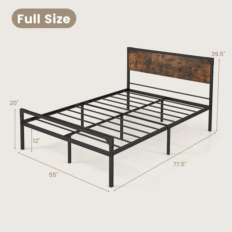 Lit plateforme double / grand (avec tête et pied de lit de style rustique)