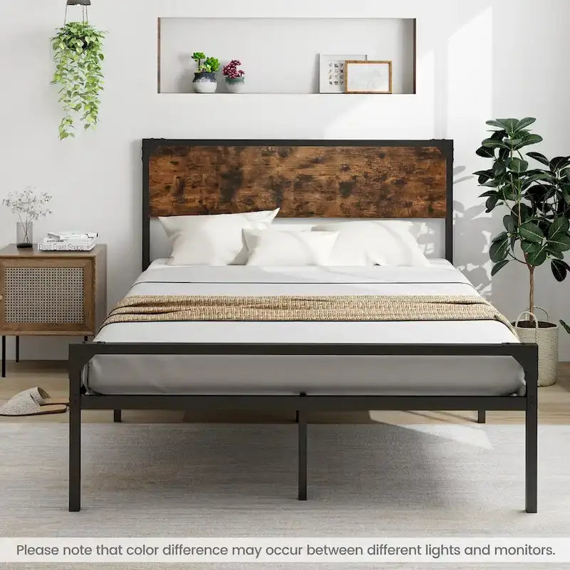 Lit plateforme double / grand (avec tête et pied de lit de style rustique)